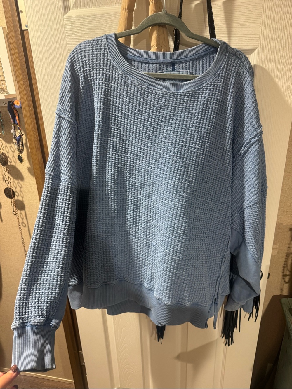 American Eagle Women's Light Blue Waffle Knit Pullover Sweater